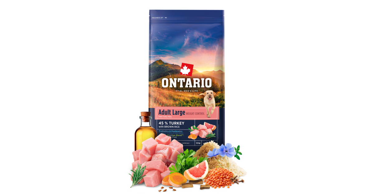 Granule pro psy Ontario Large Weight Control Turkey & Brown Rice 12kg ...