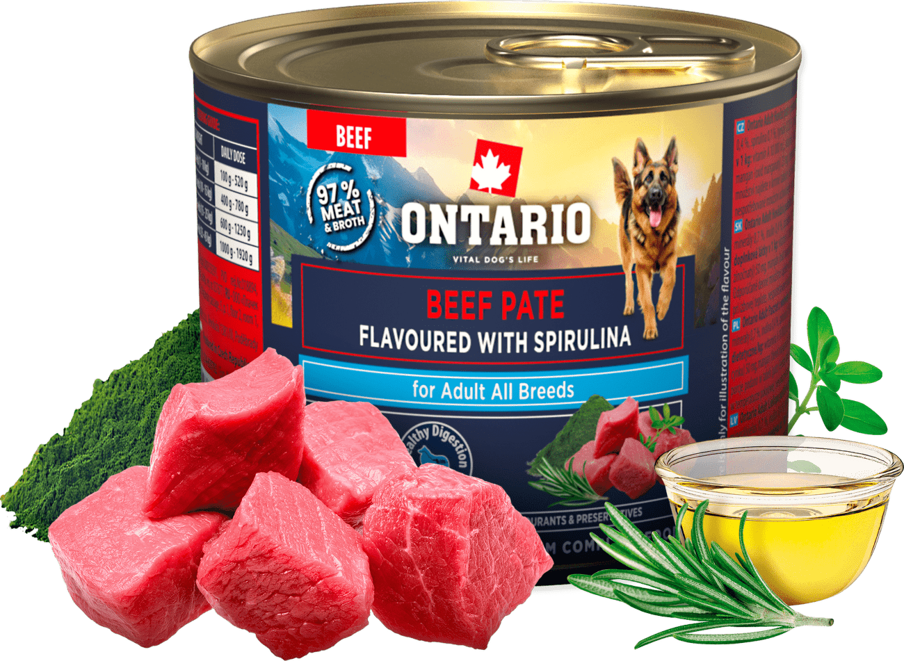 Konzerva Ontario Adult hovězí pate s příchutí spiruliny 200g