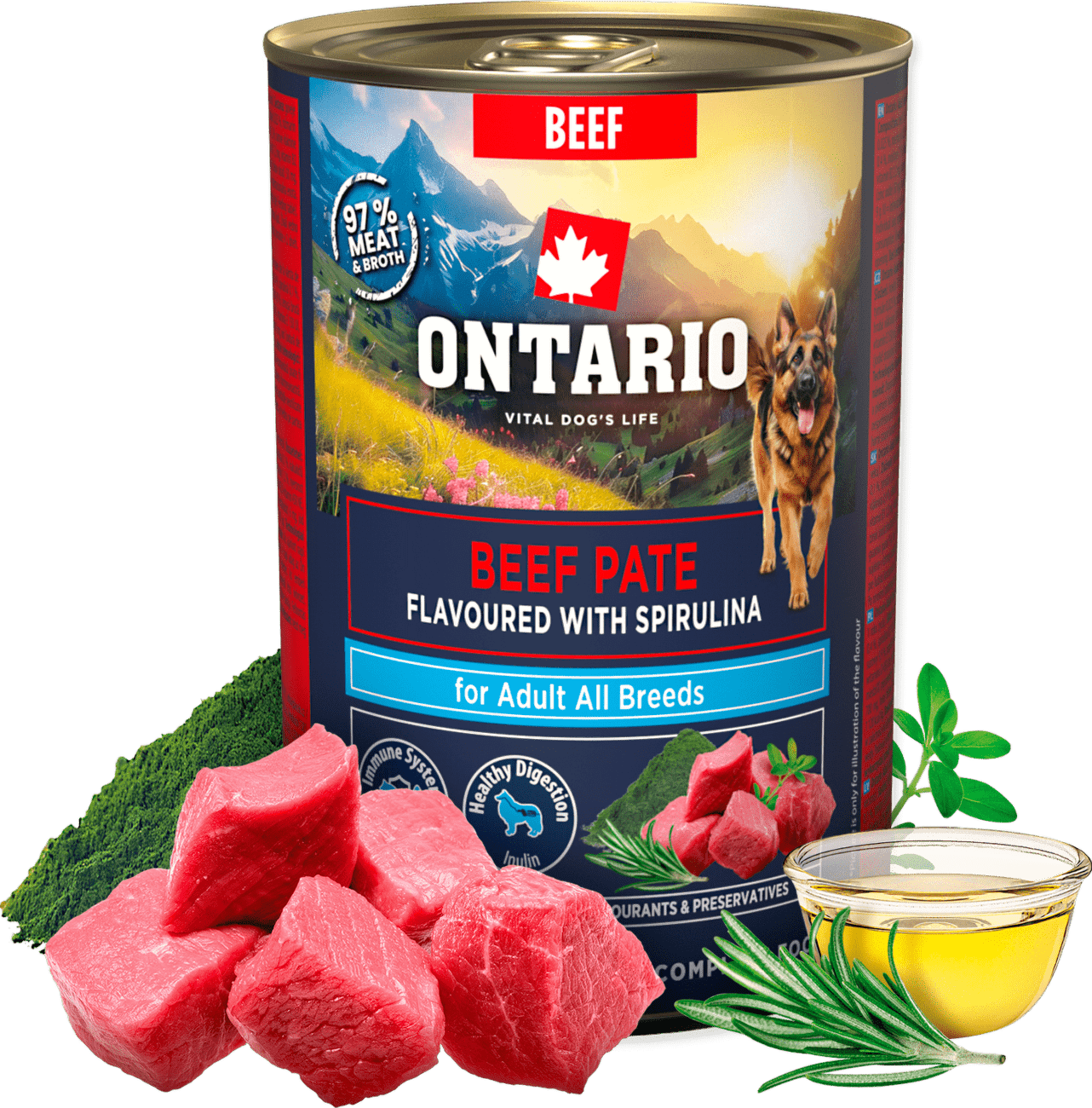 Konzerva Ontario Adult hovězí pate s příchutí spiruliny 400g