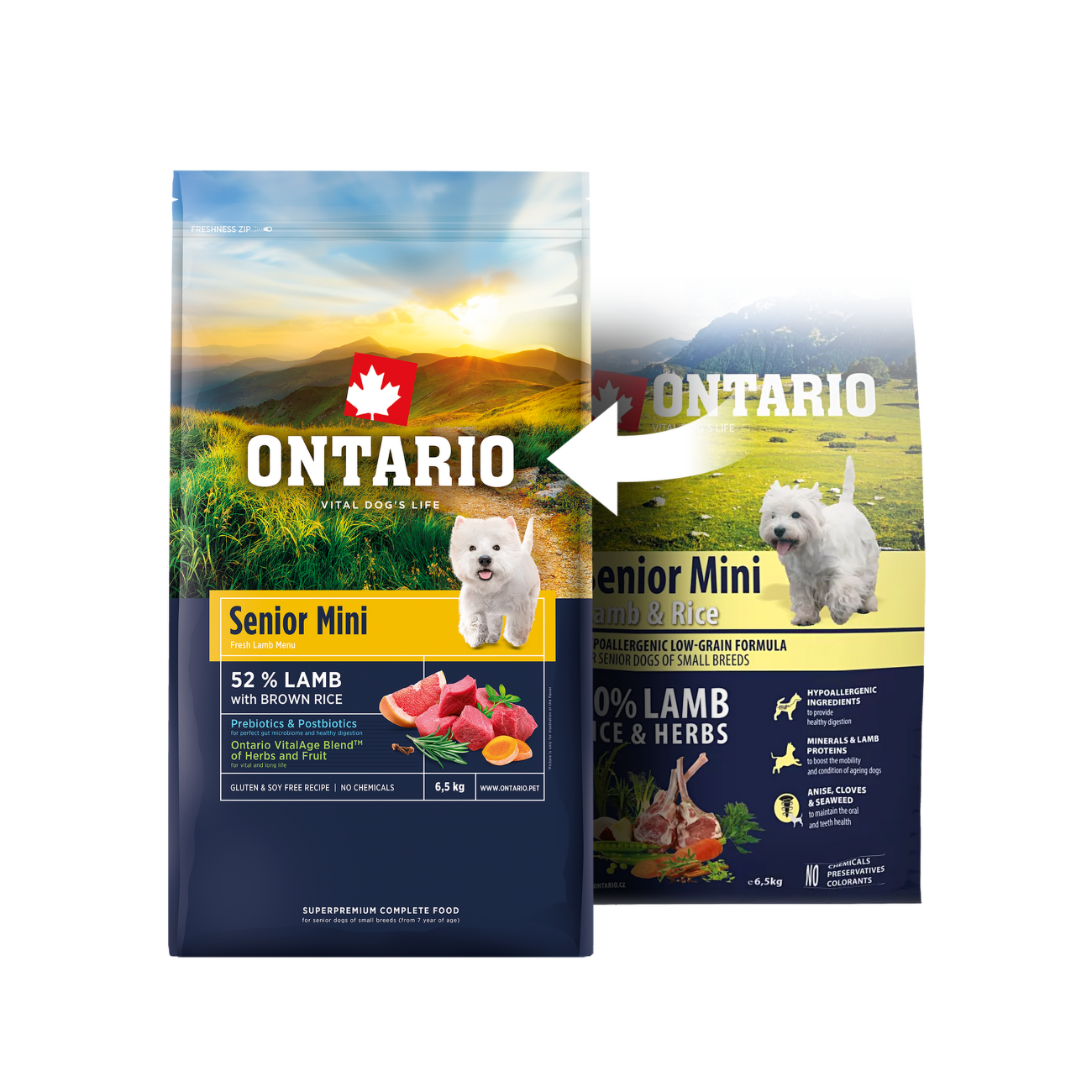 Ontario granuly Senior Mini jahňa a ryža 0,75 kg
