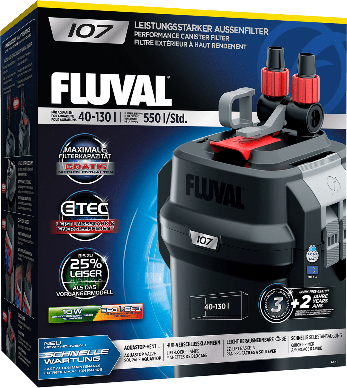 Fluval filter 107 vonkajší 550 l/h, 10 W
