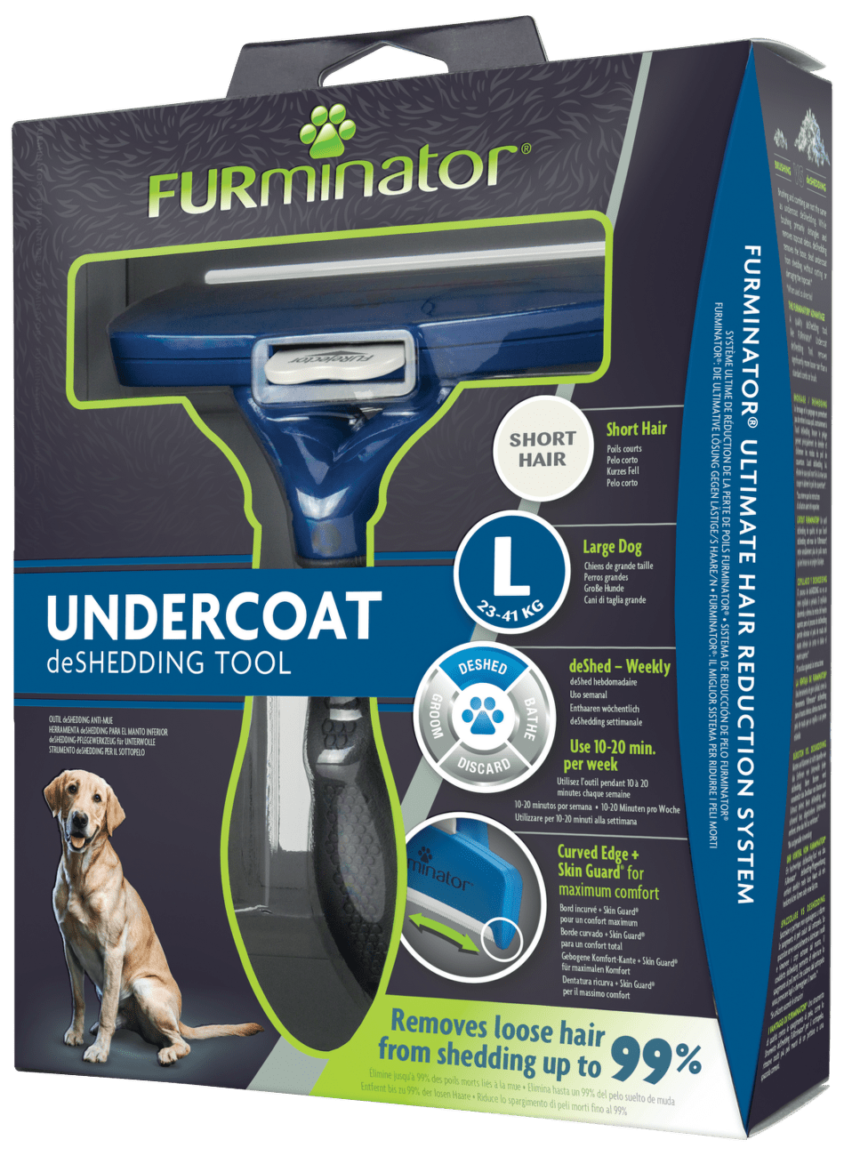 Furminator hrebeň pre krátsku srsť L 24-41 kg.

Používajte na suchú srsť raz či dvakrát týždenne po dobu 10 až 20 minút.

Ochranný kryt po koži hladko kĺže a bráni tomu, aby sa okraje vyčesávacej hrany zabodávali do kože.