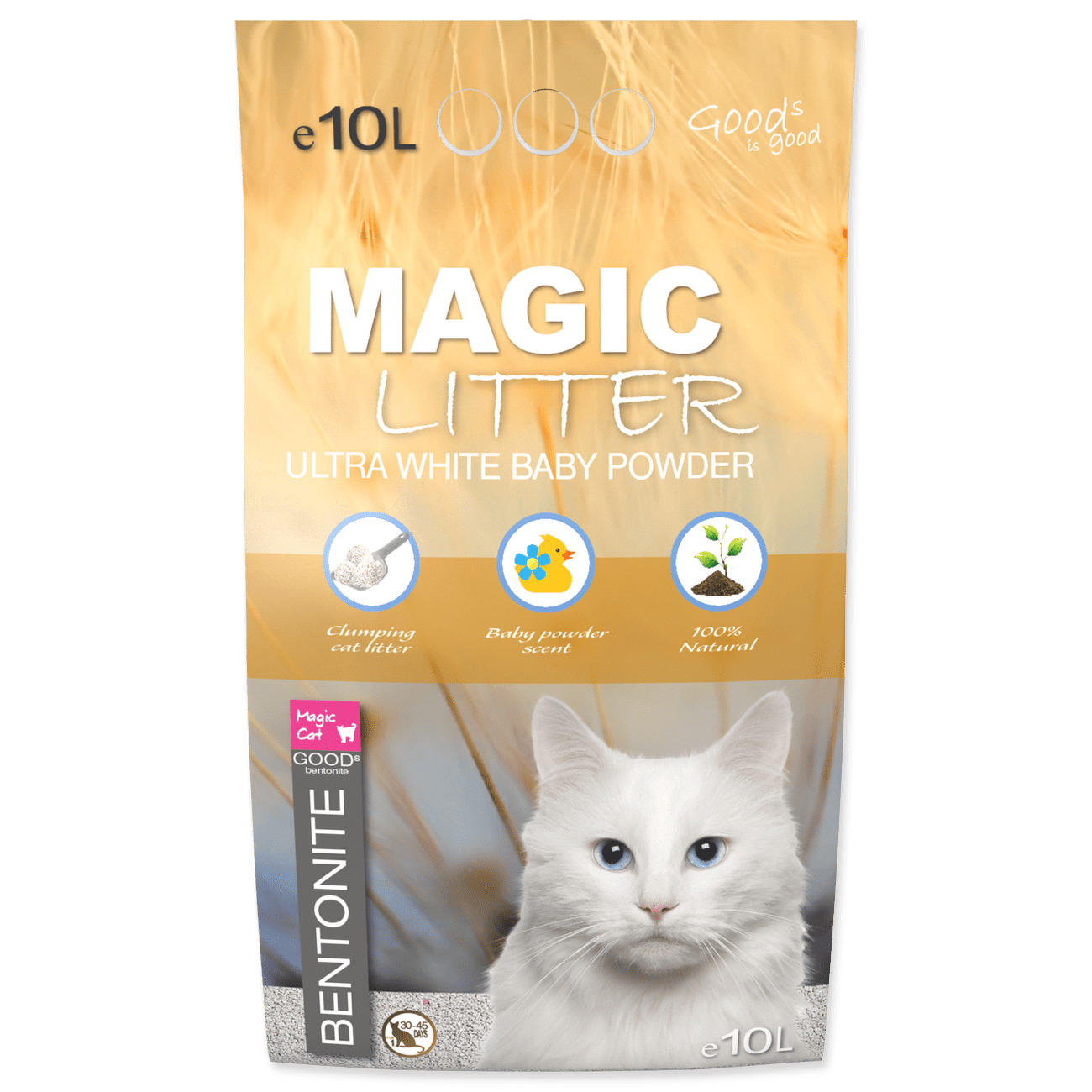 Magic Litter podstielka pre mačky Bentonite Ultra White Baby Powder 10 l