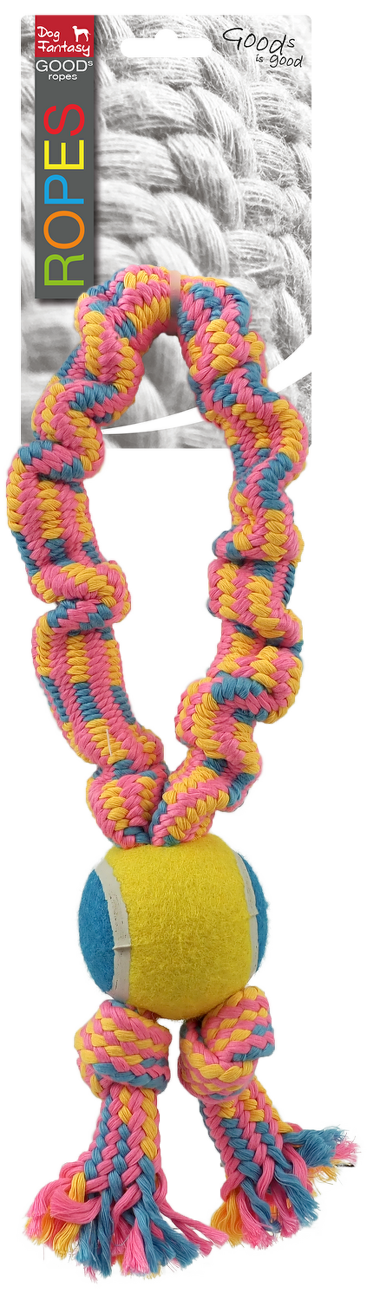 Dog Fantasy preťahovadlo + tenisová loptička vzor 2, 2 knoty 32 cm