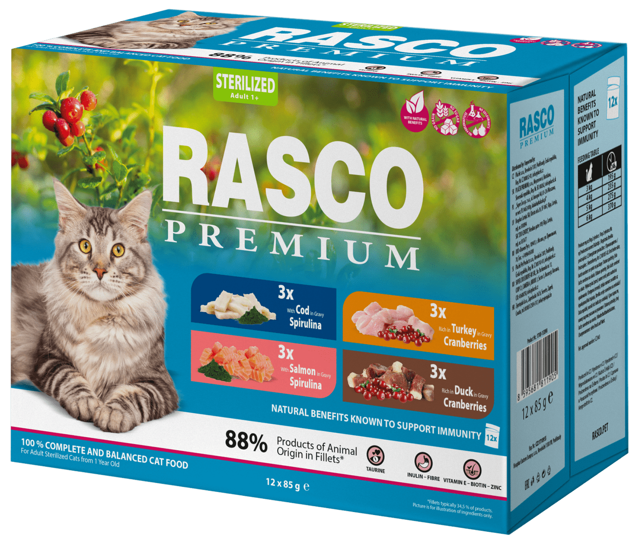 Rasco Premium Cat Adult Sterilized kapsičky multipack 12 x 85 g