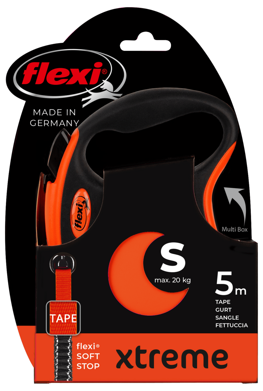 Samonavíjacie vodítko pre psy Flexi Xtreme pásikové S 5m oranžové