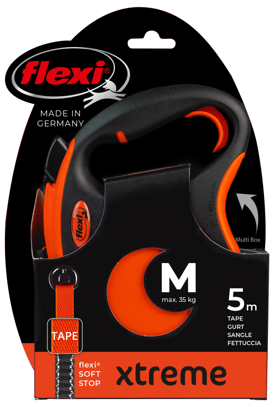 Samonavíjacie vodítko pre psy Flexi Xtreme pásikové M 5m oranžové
