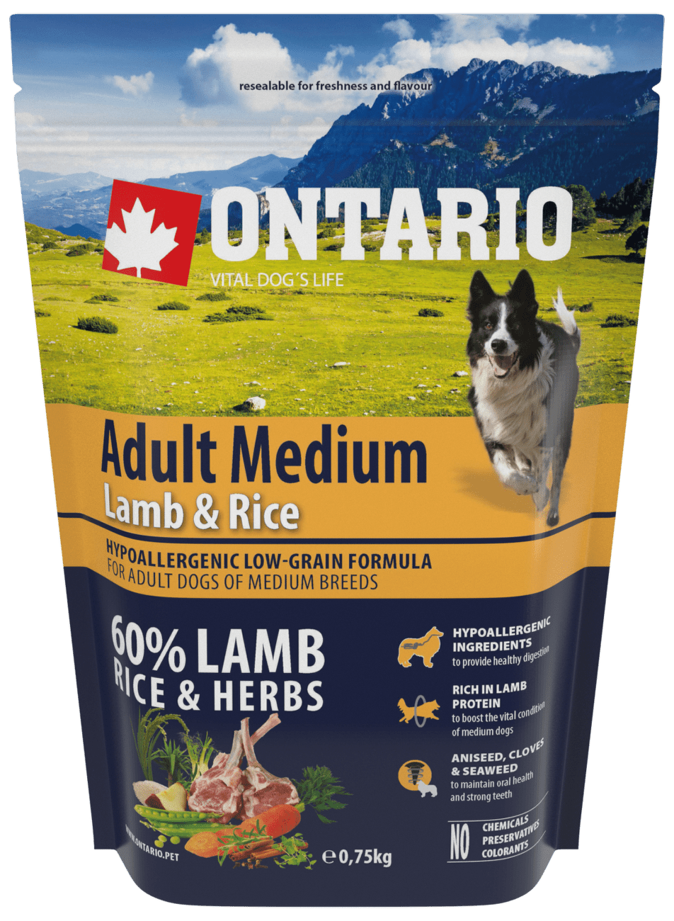 Ontario granuly Adult Medium jahňa a ryža 0,75 kg
