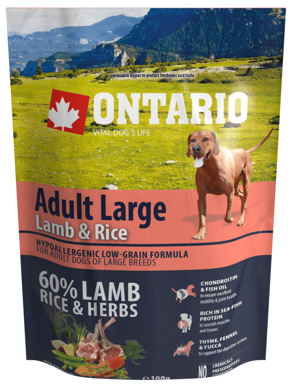 VZORKA Ontario Adult Large jahňa a ryža 0,1 kg