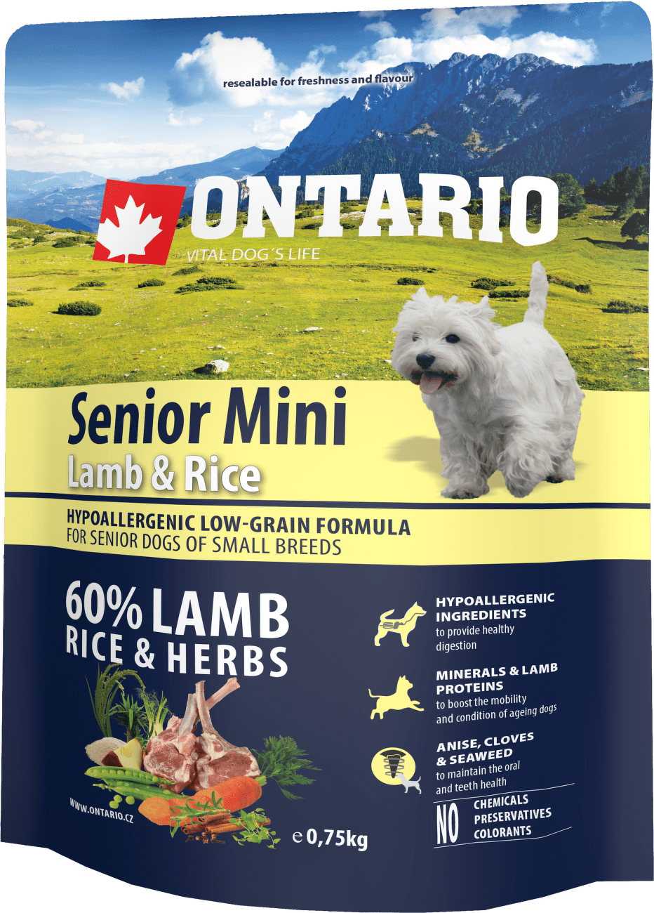 Ontario granuly Senior Mini jahňa a ryža 0,75 kg