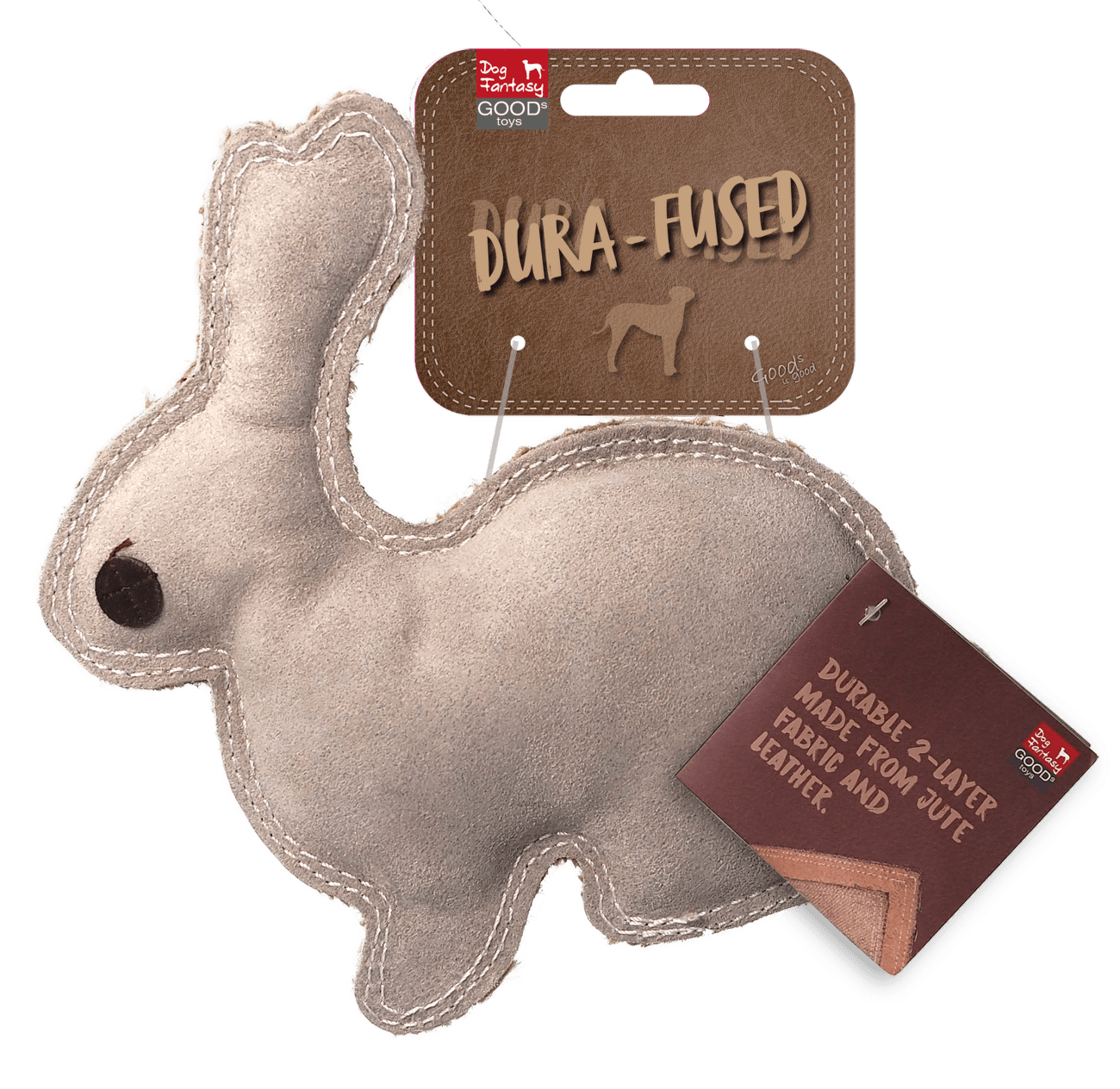Dog Fantasy Dura-fused hračka pískací zajac koža a juta 20 cm