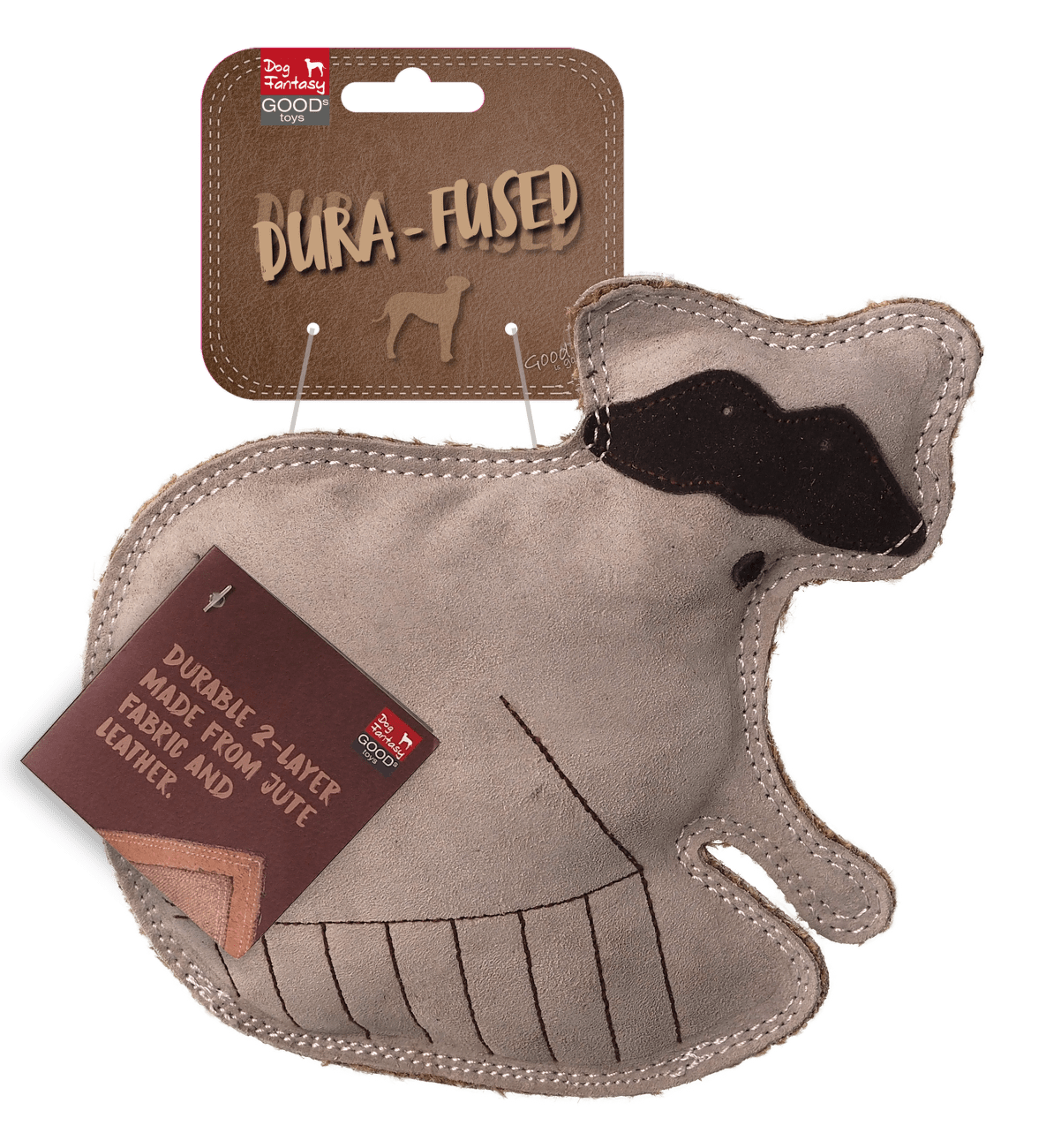 Dog Fantasy Dura-fused hračka pískací mýval  koža a juta 18,5 cm