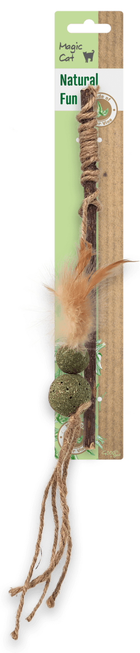 Magic Cat Natural Fun hračka palička s catnip. guličkou a pierkami 25 cm