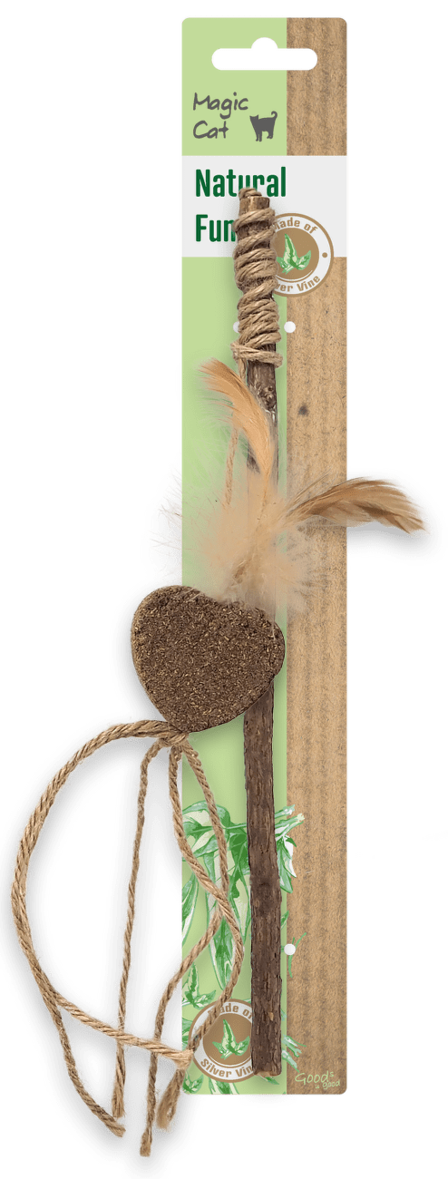 Magic Cat Natural Fun hračka palička  s catnip. srdiečkom a pierkami 25 cm