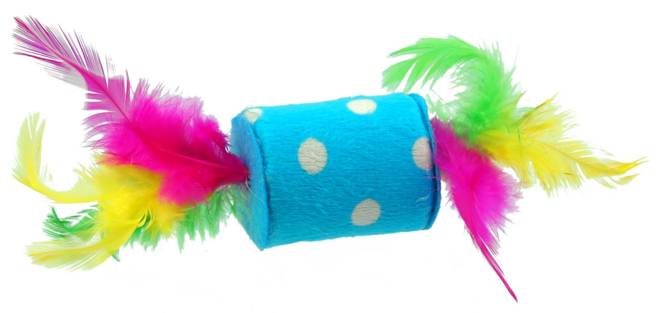 Magic Cat hračka valček bavlnený s pierkom 5 cm