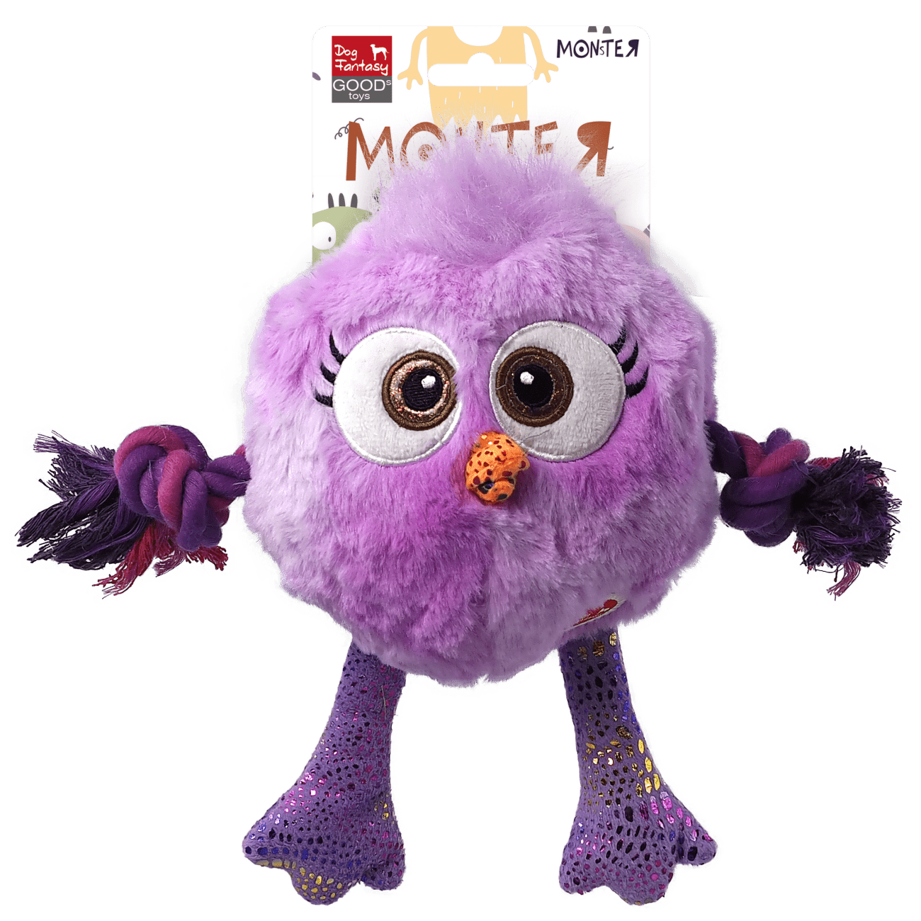 Dog Fantasy Monsters pískacie kura hračka, fialové s uzlami 15 cm