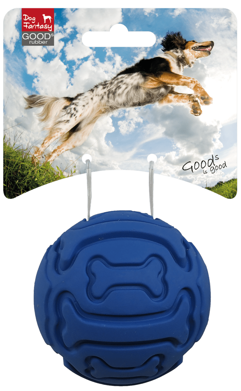 Dog Fantasy hračka lopta s kosťou pískacia 7,5 cm modrá