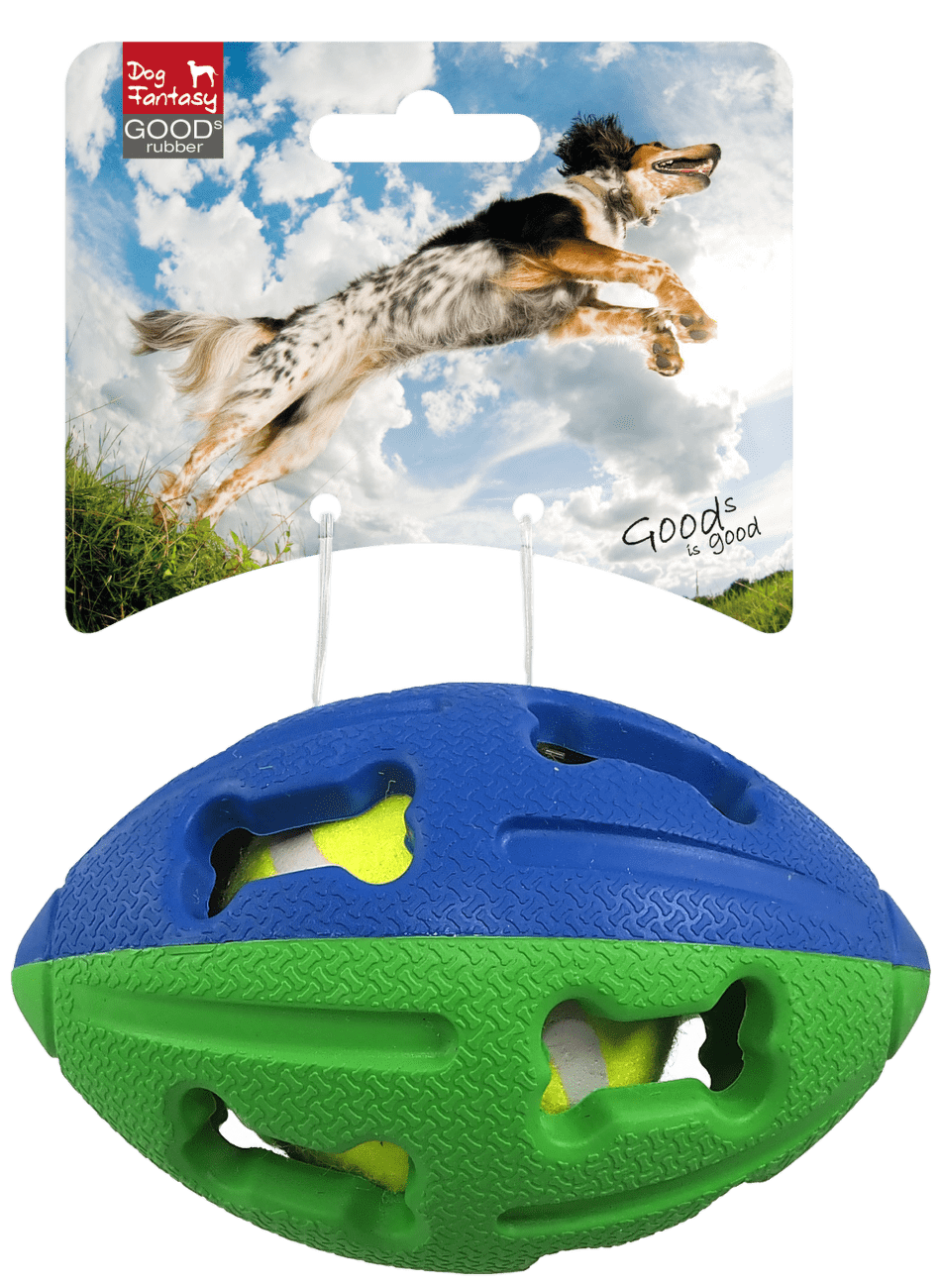 Dog Fantasy hračka lopta rugby s tenisákom 12,5 cm mix