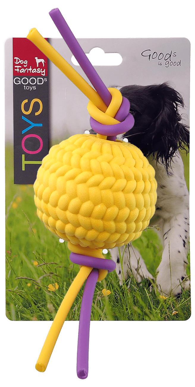 Dog Fantasy hračka loptička + flexi laná TPR pena 22 cm žltá