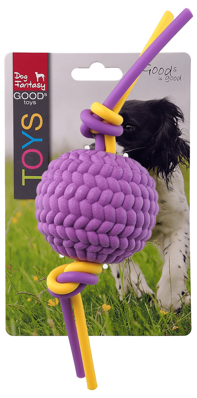 Dog Fantasy hračka loptička + flexi laná TPR pena 22 cm fialová