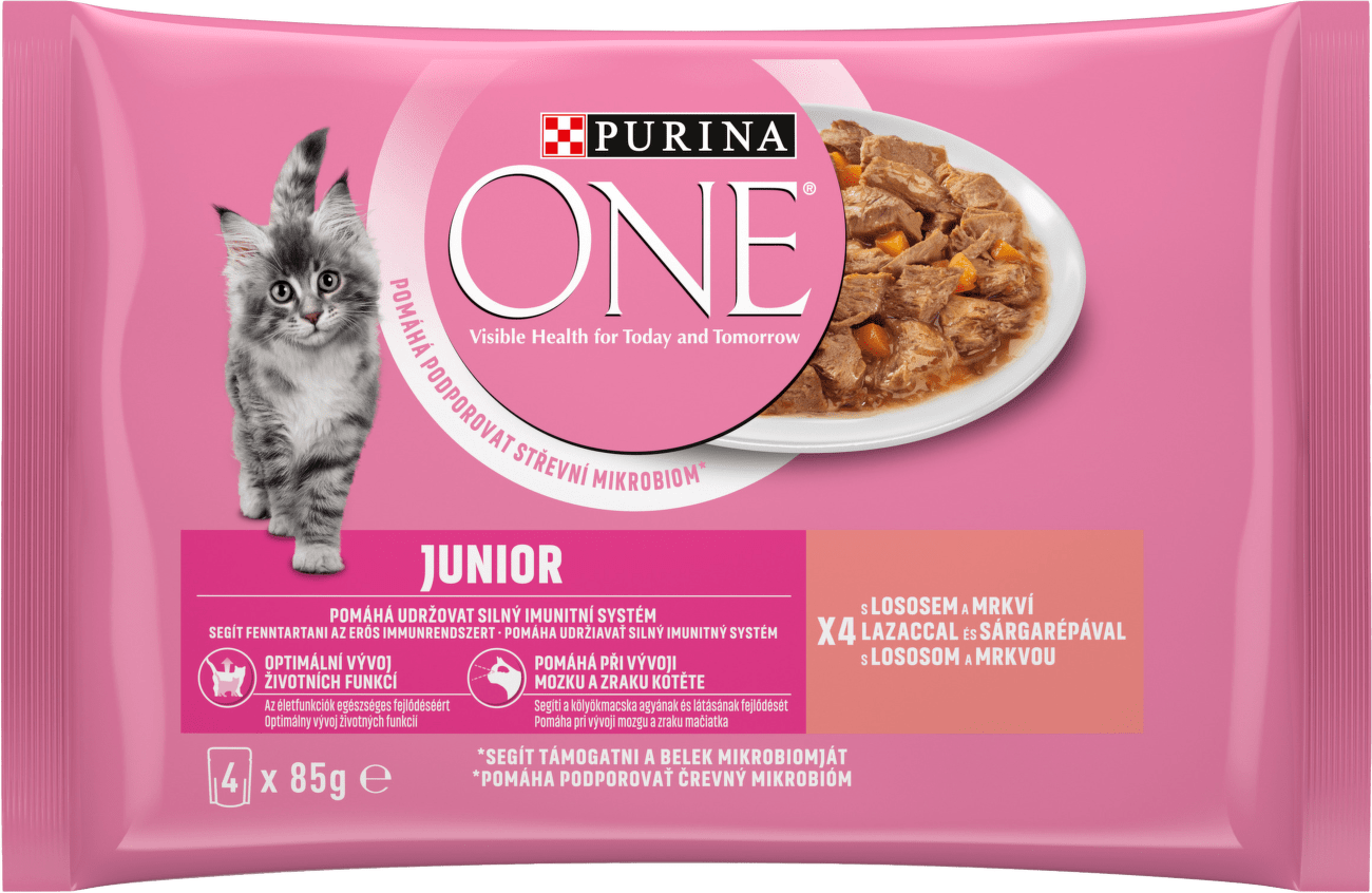Purina One kapsička pre mačky Junior losos a mrkva 4 x 85 g