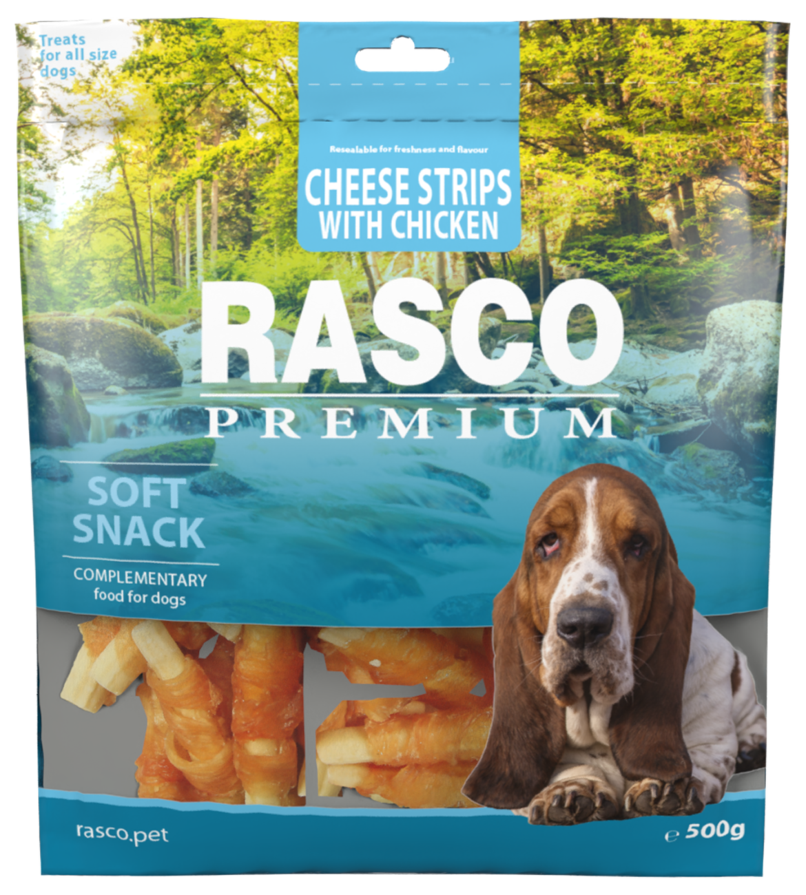 RASCO Prem. poch. prúžky syra obalene kuracím mäsom 500g