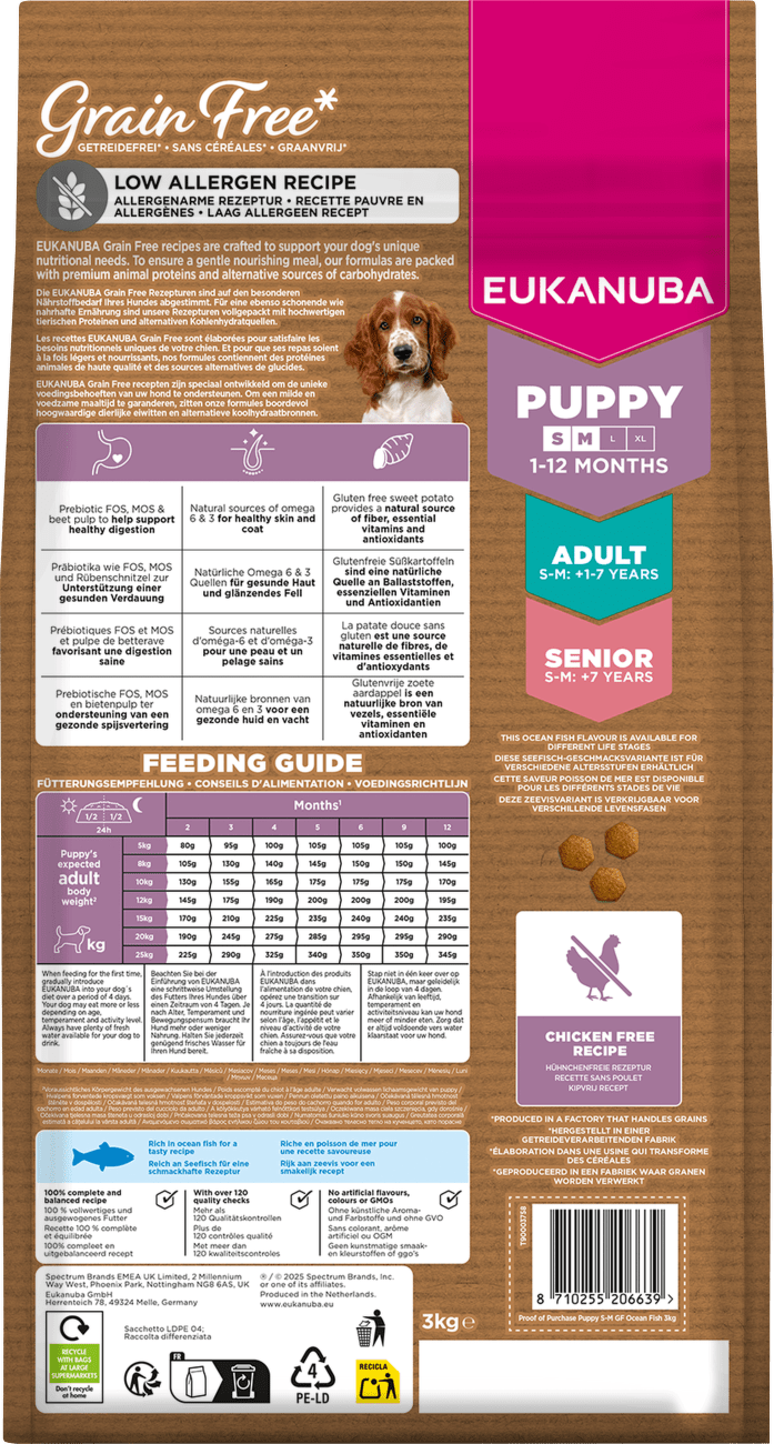 Krmivo Eukanuba Grain Free Puppy Small&Medium morské ryby 3kg