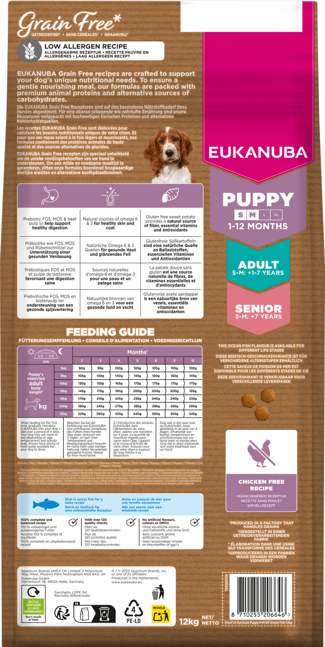 Krmivo Eukanuba Grain Free Puppy Small&Medium morské ryby 12kg