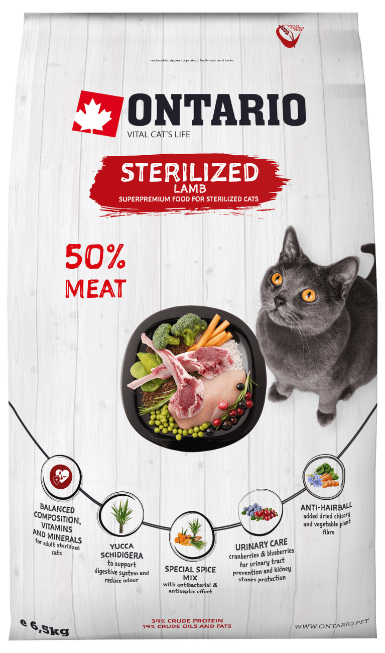 Ontario cat sterilised jahňa 6,5 kg