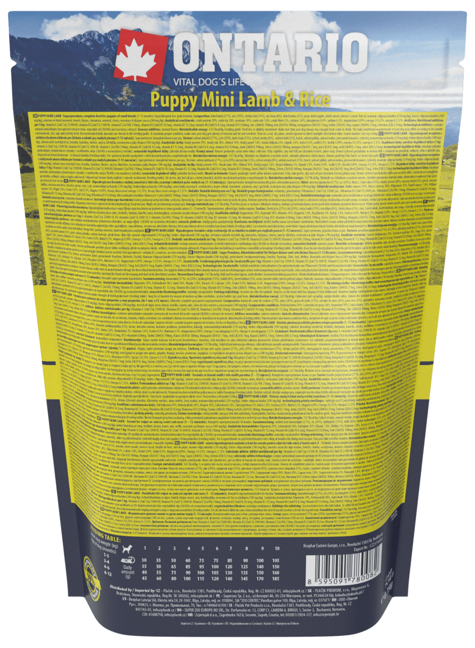 Ontario granuly Puppy Mini jahňa a ryža 0,75 kg
