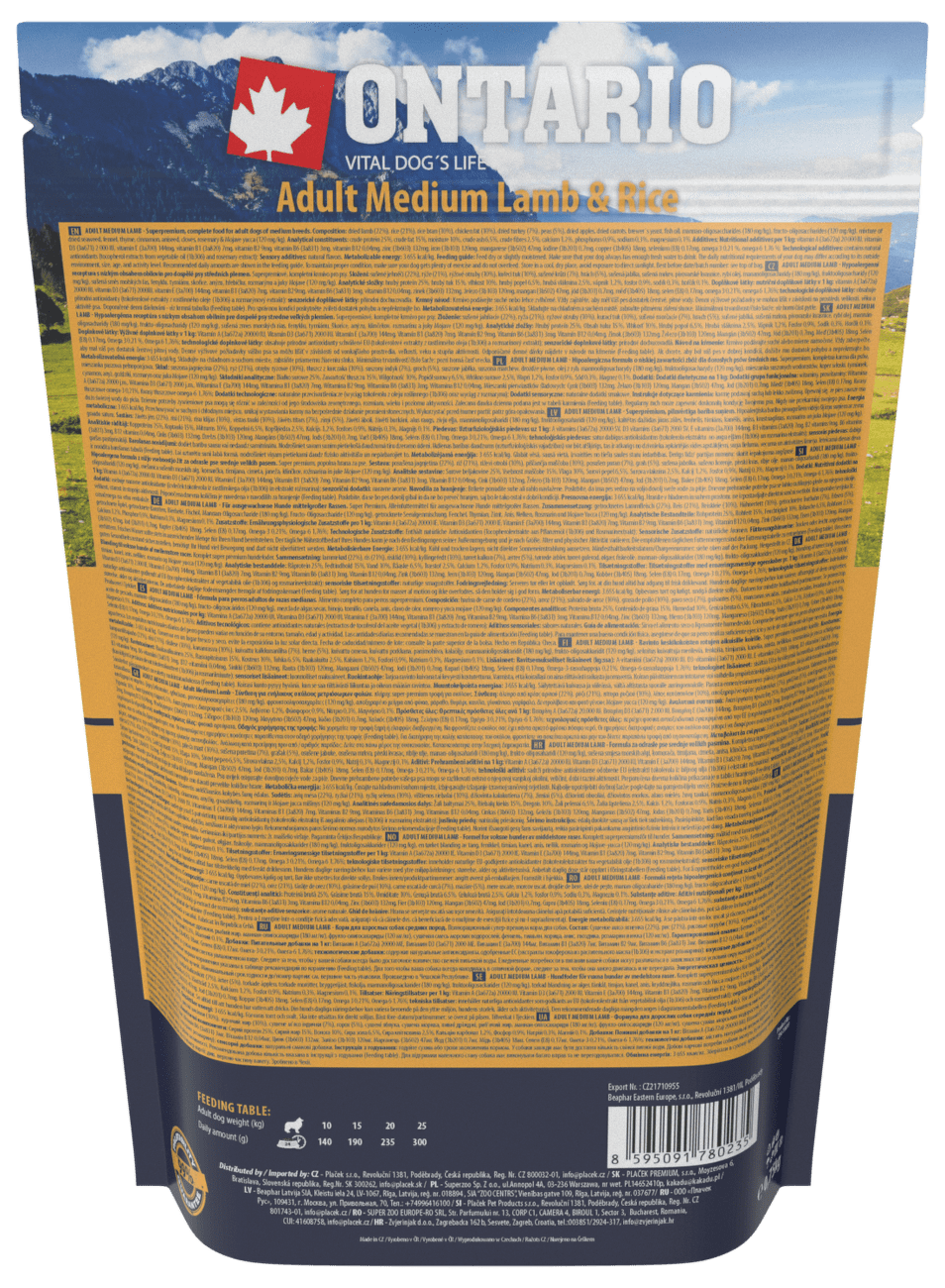 Ontario granuly Adult Medium jahňa a ryža 0,75 kg