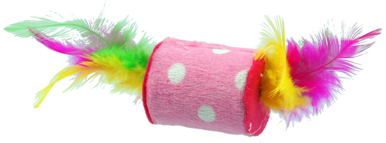 Magic Cat hračka valček bavlnený s pierkom 5 cm