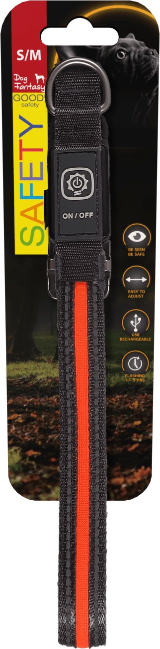 Svietiaci USB LED obojok Dog Fantasy S-M oranžový