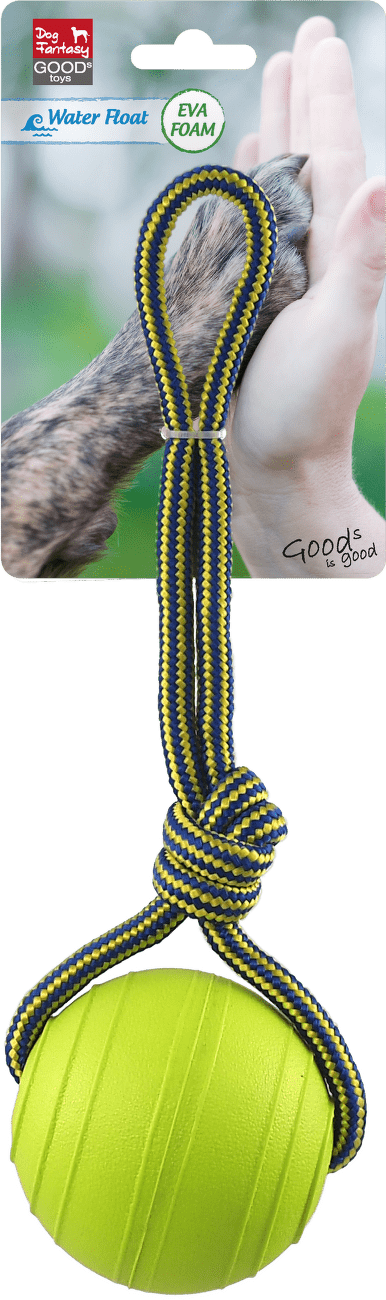 Dog Fantasy hračka EVA lopta s lanom plávacia zelená 8 cm