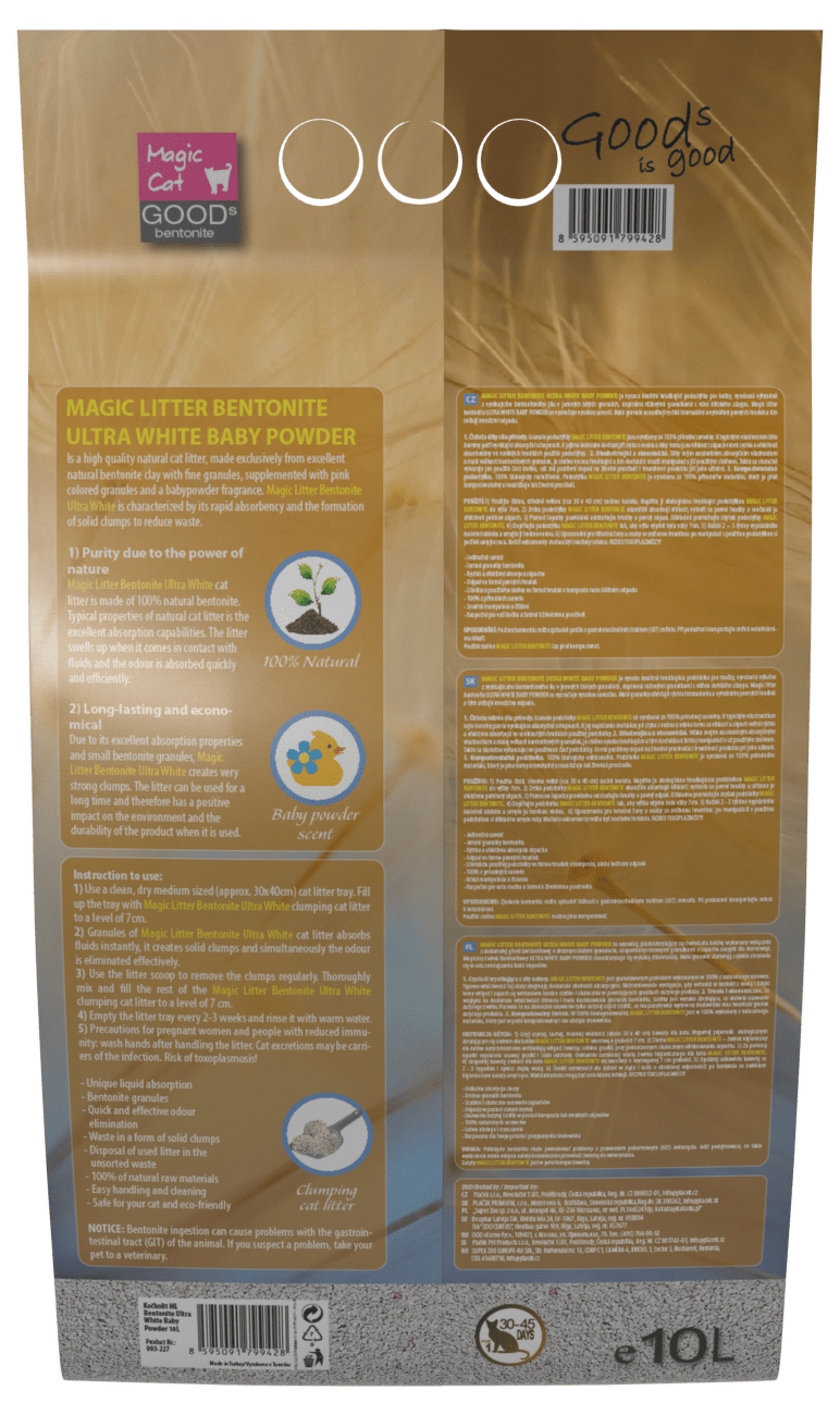 Magic Litter podstielka pre mačky Bentonite Ultra White Baby Powder 10 l