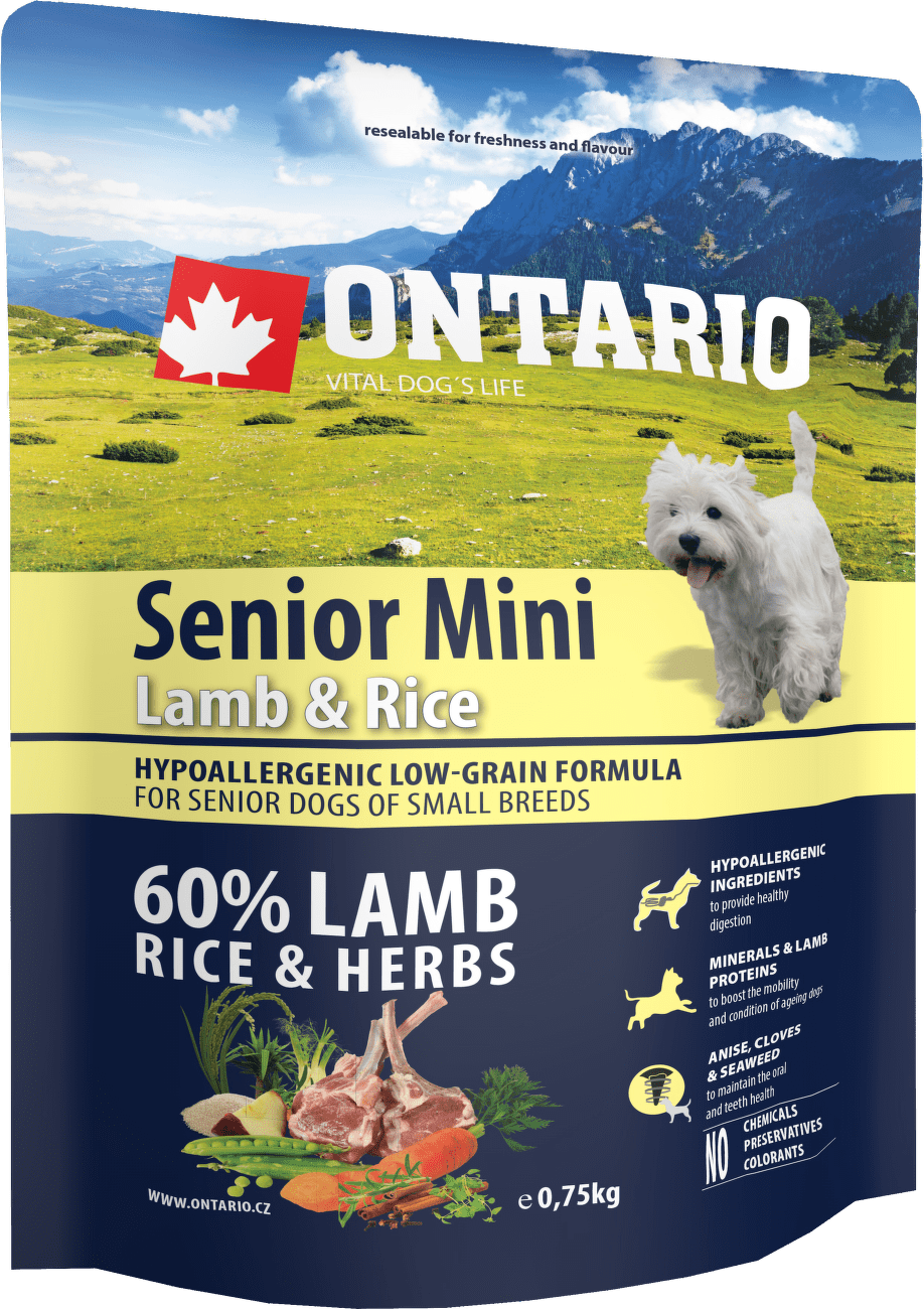 Ontario granuly Senior Mini jahňa a ryža 0,75 kg
