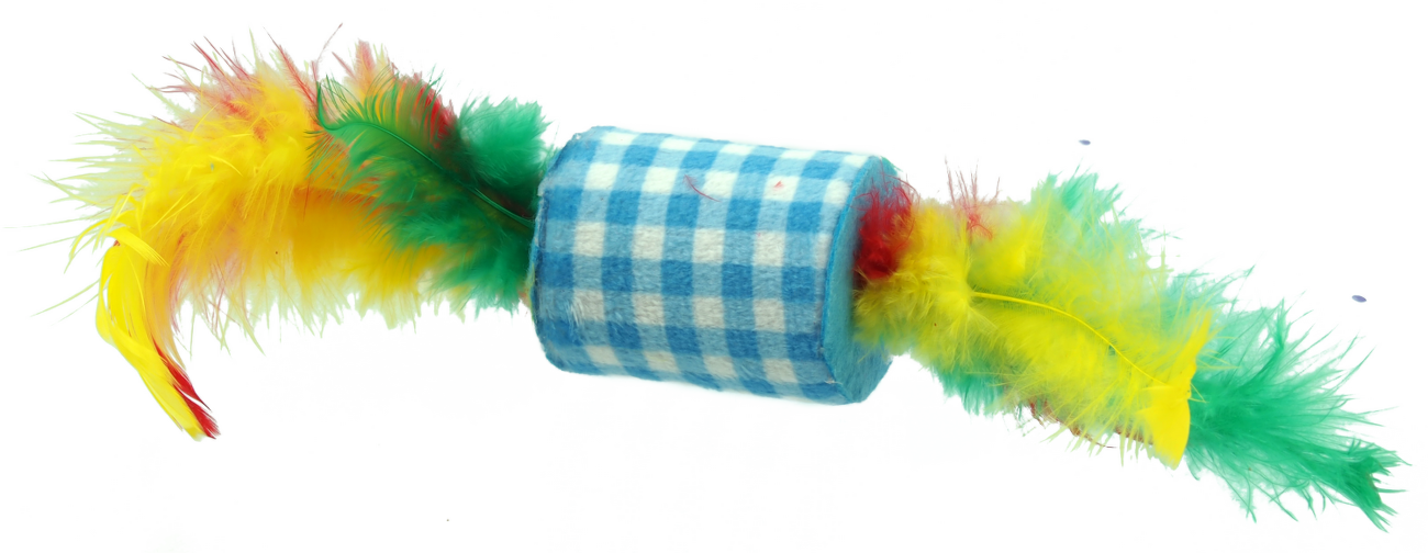 Magic Cat hračka valček bavlnený s pierkom 5 cm