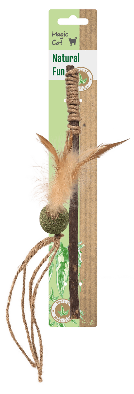 Magic Cat Natural Fun hračka palička s catnip. guličkou a pierkami 25 cm
