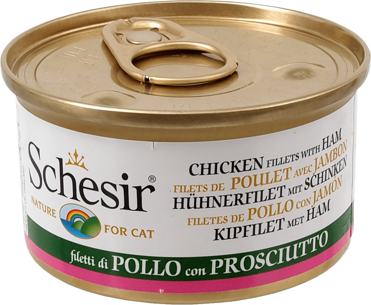 Konzerva SCHESIR Cat kuracie+sunka v zele 85g