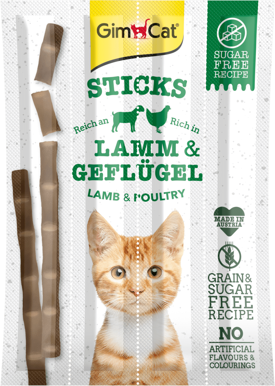 Tyčinky GimCat Sticks jehněčí + drůbeží 4 ks