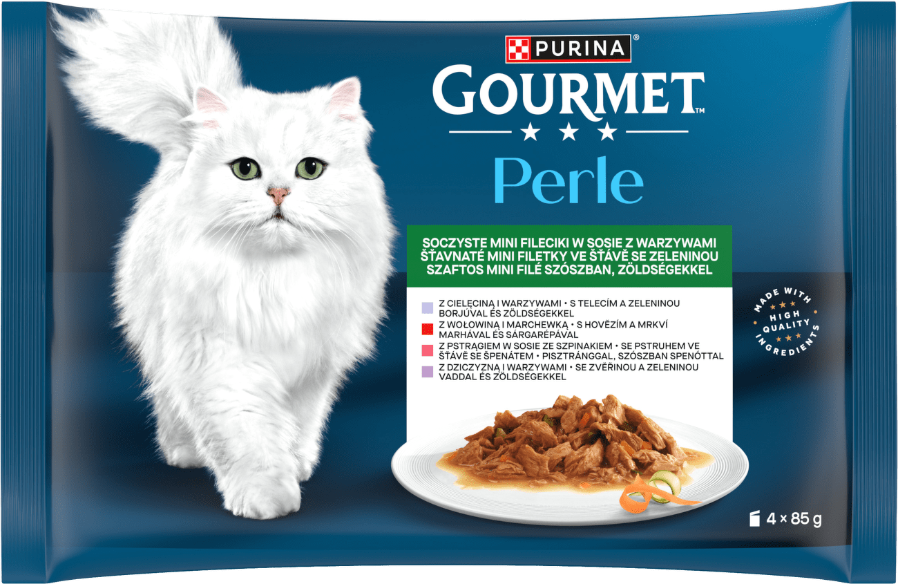 GOURMET Perle Cat kapsičky 4x85g Mini filetky v šťave so zeleninou