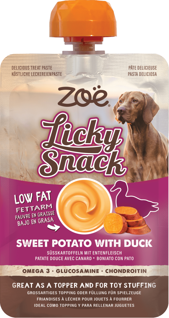 Lízací pamlsek Zoë Licky Snack s batáty a kachním masem 85 g