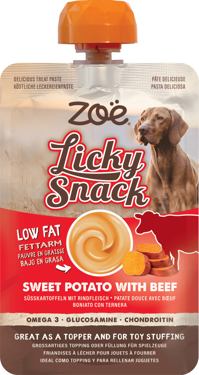 Lízací pamlsek Zoë Licky Snack s batáty a hovězím masem 85 g