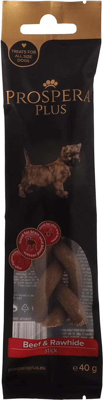 Pochoutka Prospera Plus Hovězí a surová kůže pletená tyčinka 1ks 15cm