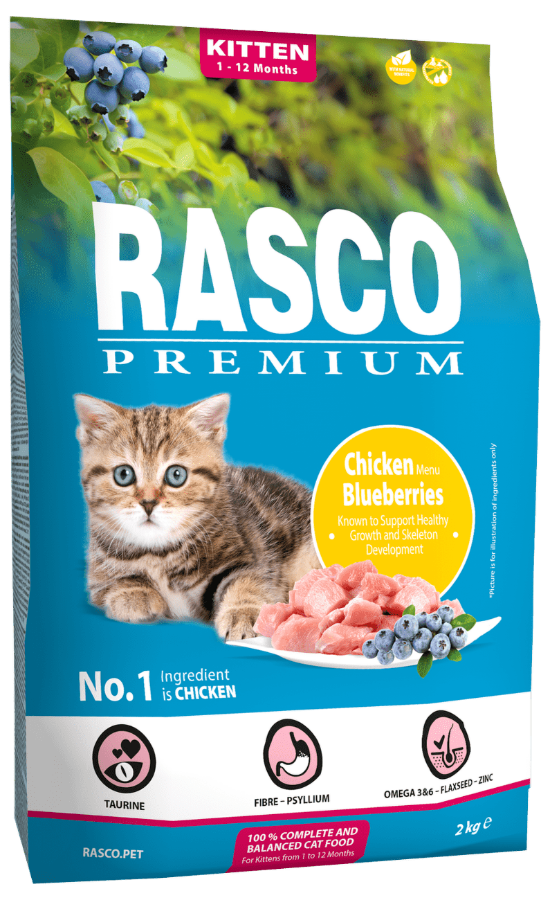 Rasco Premium Cat Kitten kura a čučoriedky 2 kg