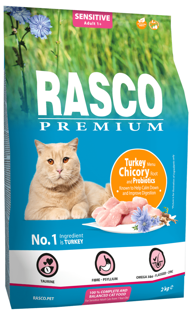 Rasco Premium Cat Sensitive morka a čakanka s probiotikami 2 kg