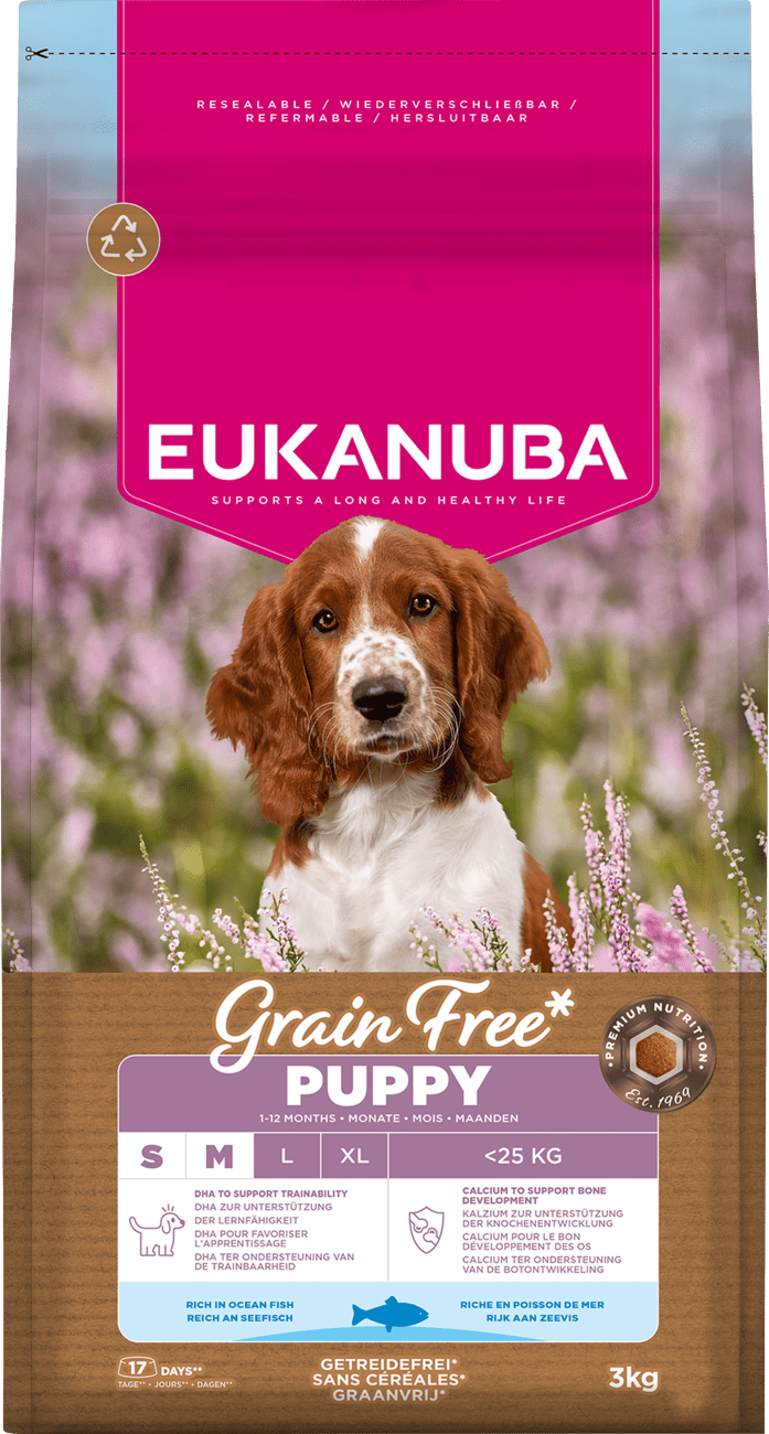 Krmivo Eukanuba Grain Free Puppy Small&Medium morské ryby 3kg