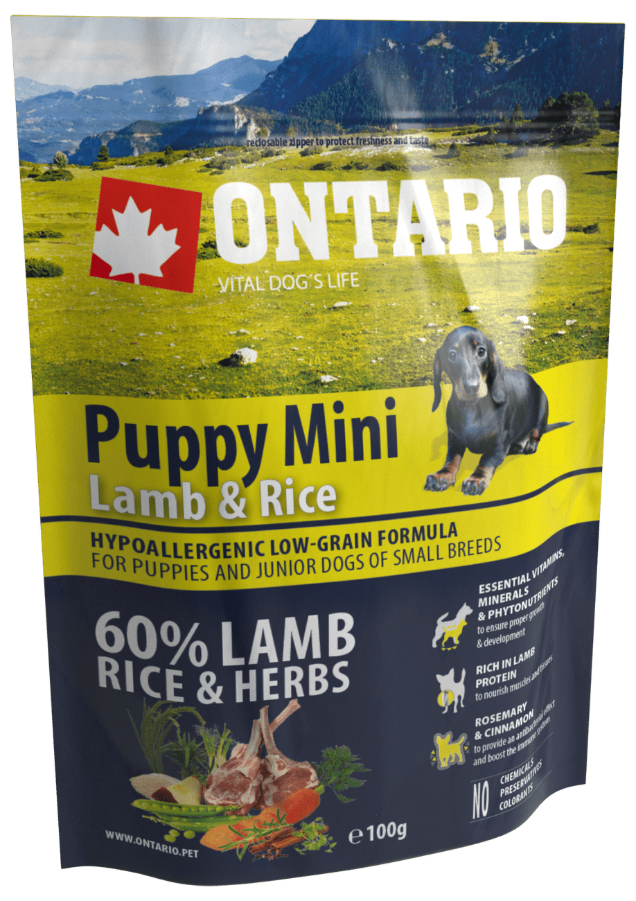VZORKA Ontario dog puppy mini jahňa a ryža 0,1 kg