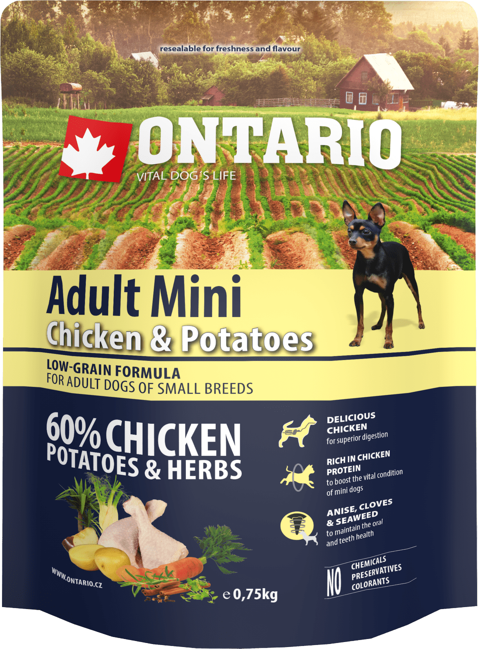 Ontario granuly Adult Mini kura a zemiaky 0,75 kg