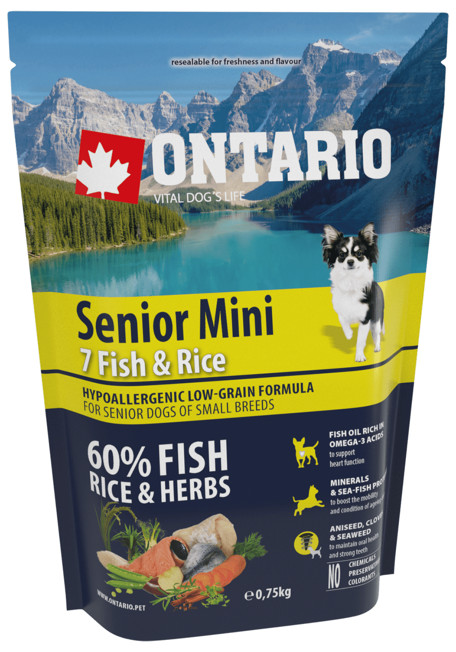 Ontario granuly Senior Mini ryba a ryža  0,75 kg